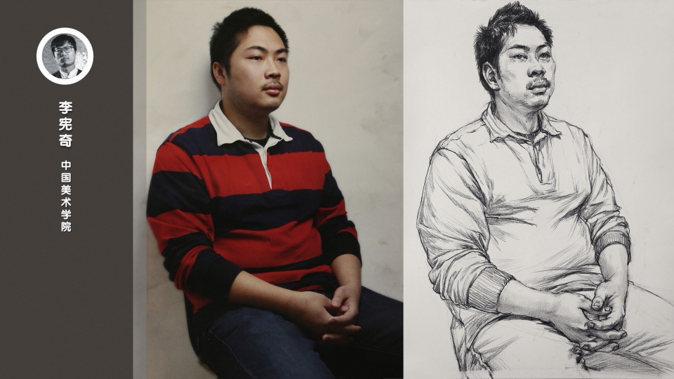 男青年四分之三侧面半身像素描速写李宪奇